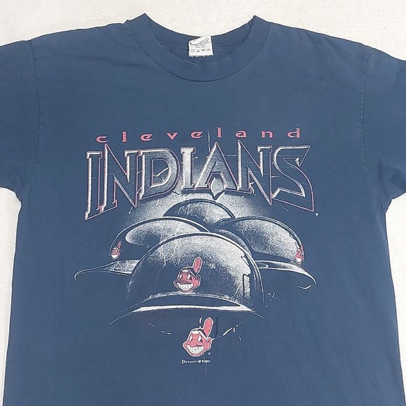 Vintage Y2K Cleveland Indians Navy Blue True Fan Graphic T-Shirt Size Large - Picture 2 of 9